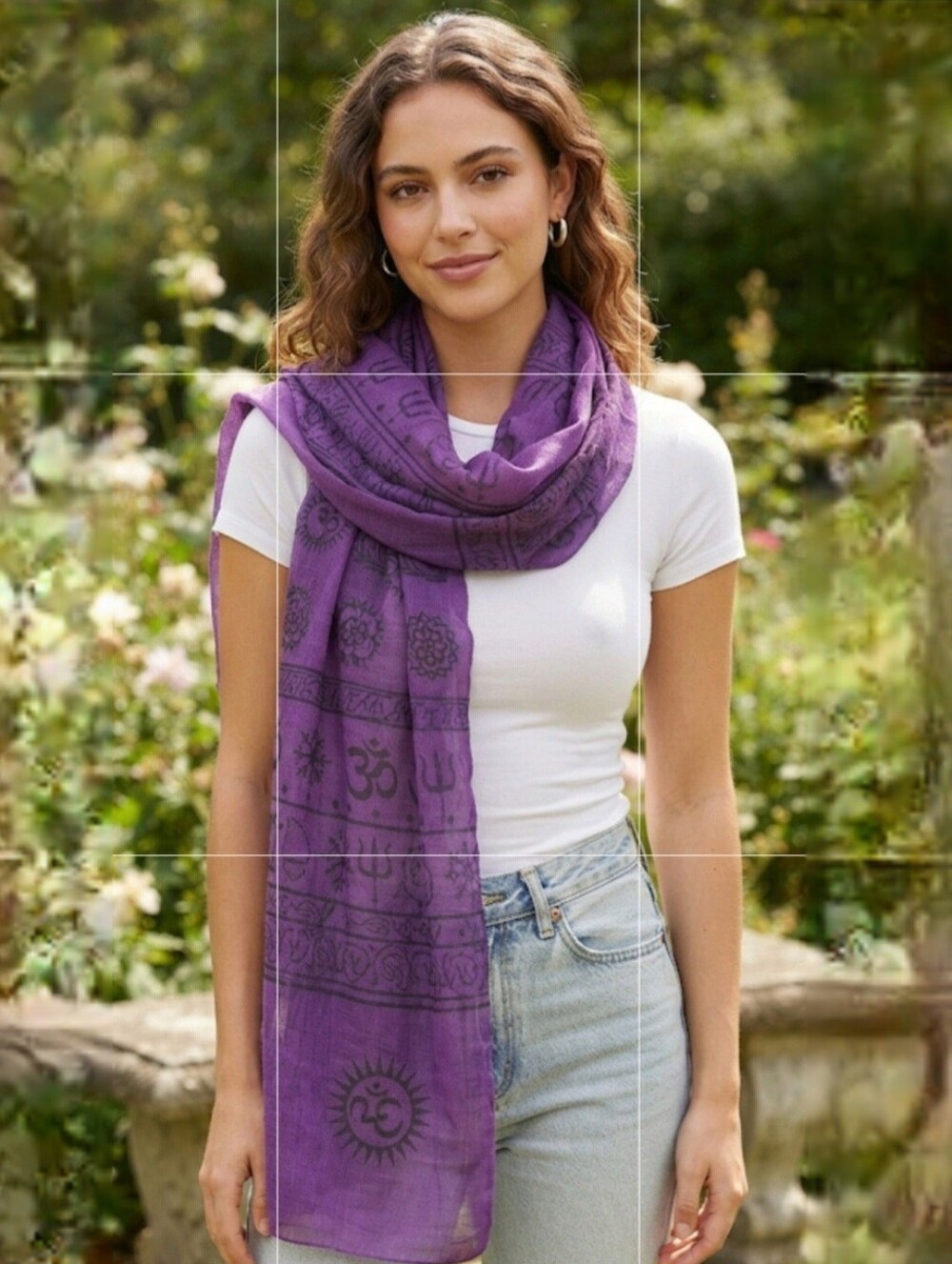 Boho Hippie Purple Black Om Sun Meditation Scarf Wrap Shawl From India Rayon